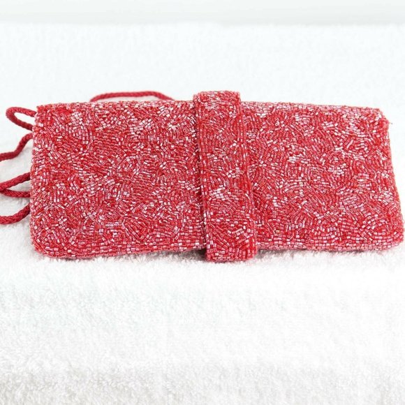 Preston & York Womens Crossbody Bag Red Glass Beaded Sling S - Picture 6 of 10